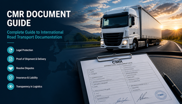Ejemplo de documento de transporte CMR utilizado en el transporte de mercancías por carretera en Europa que muestra los detalles del envío, firmas y documentación logística