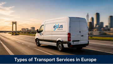 Diferentes tipos de servicios de transporte en Europa, incluyendo furgonetas de entrega express y operaciones logísticas de carga completa